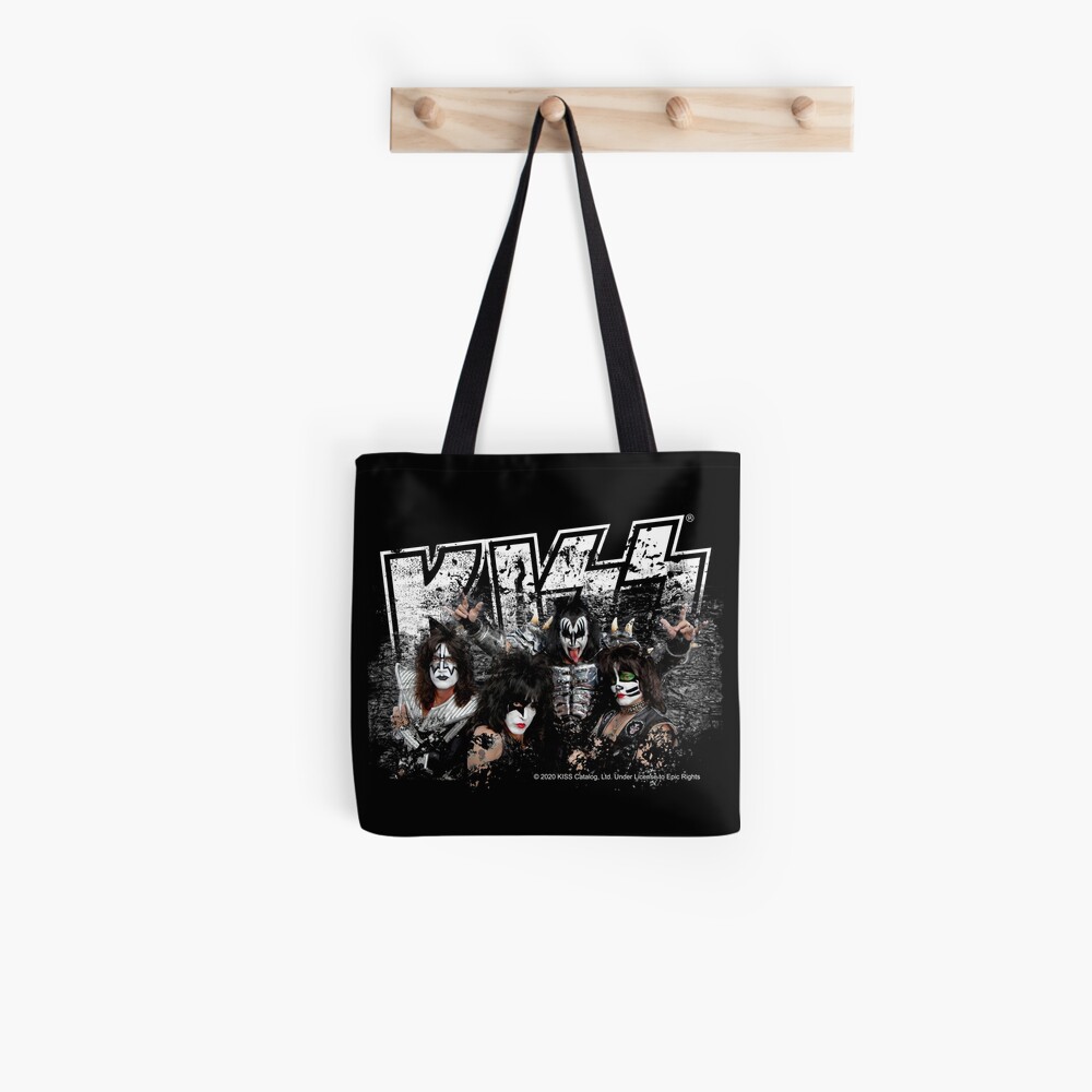 KISS rock music band - Black White Effect Logo and All Membersk music band Tote Bag