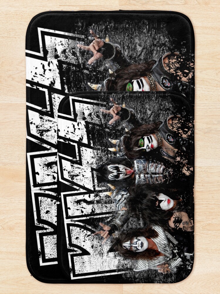 Alternate view of KISS rock music band - Black White Effect Logo and All Membersk music band Bath Mat