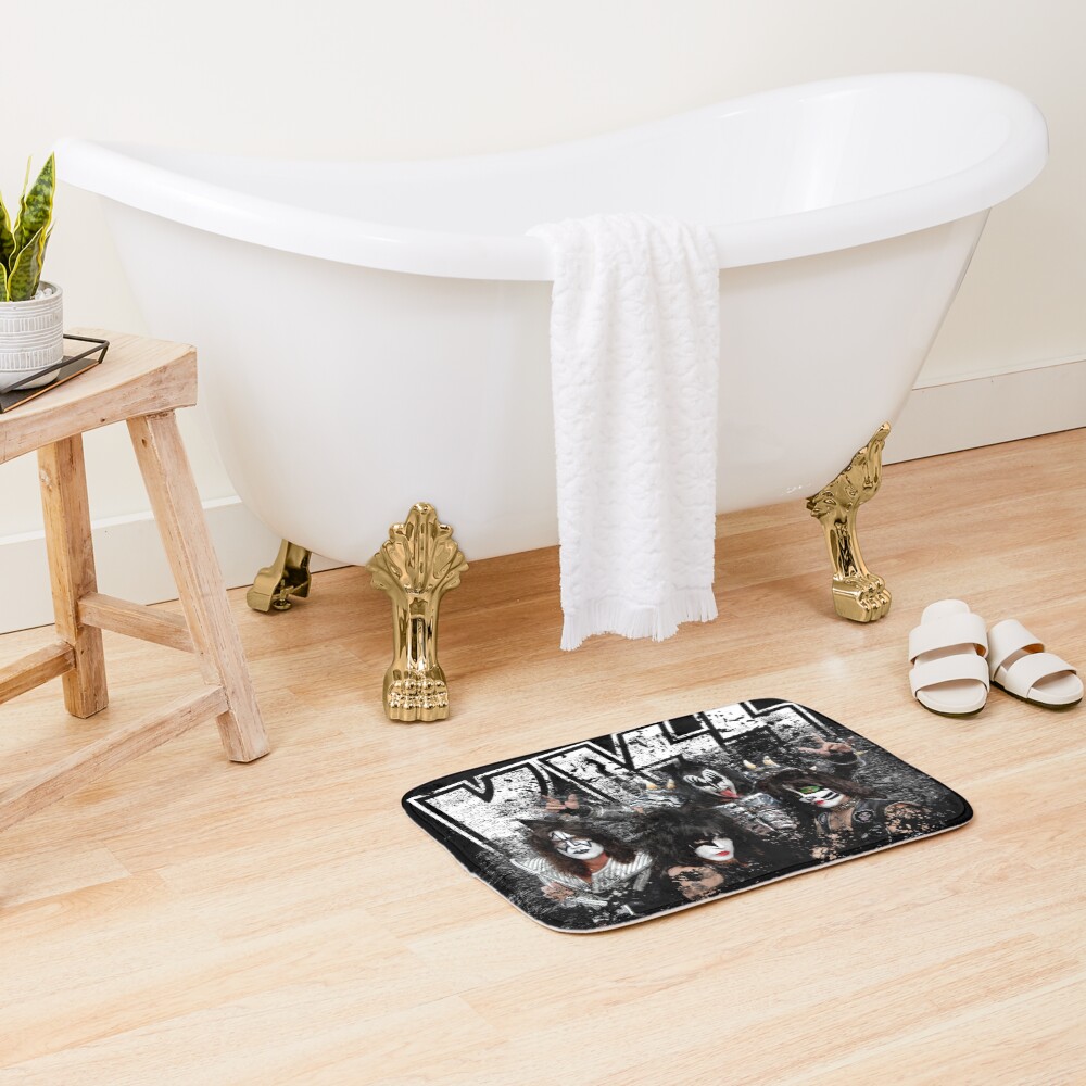 KISS rock music band - Black White Effect Logo and All Membersk music band Bath Mat
