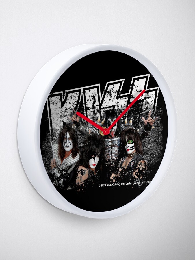 Alternate view of KISS rock music band - Black White Effect Logo and All Membersk music band Clock