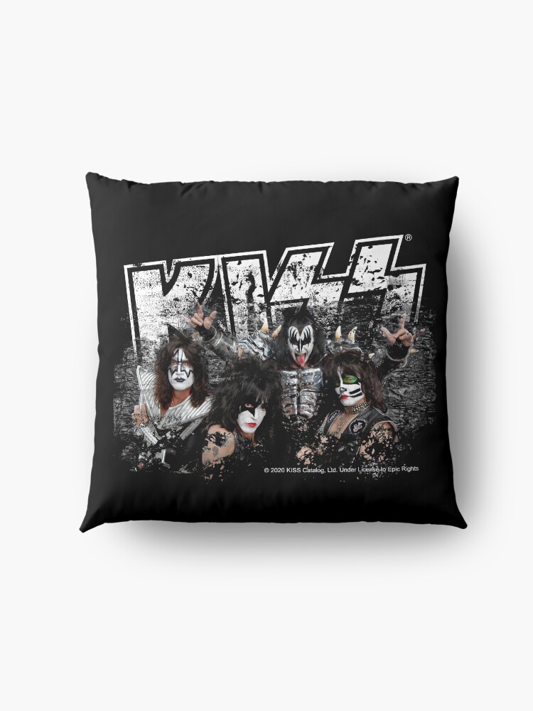 Alternate view of KISS rock music band - Black White Effect Logo and All Membersk music band Floor Pillow