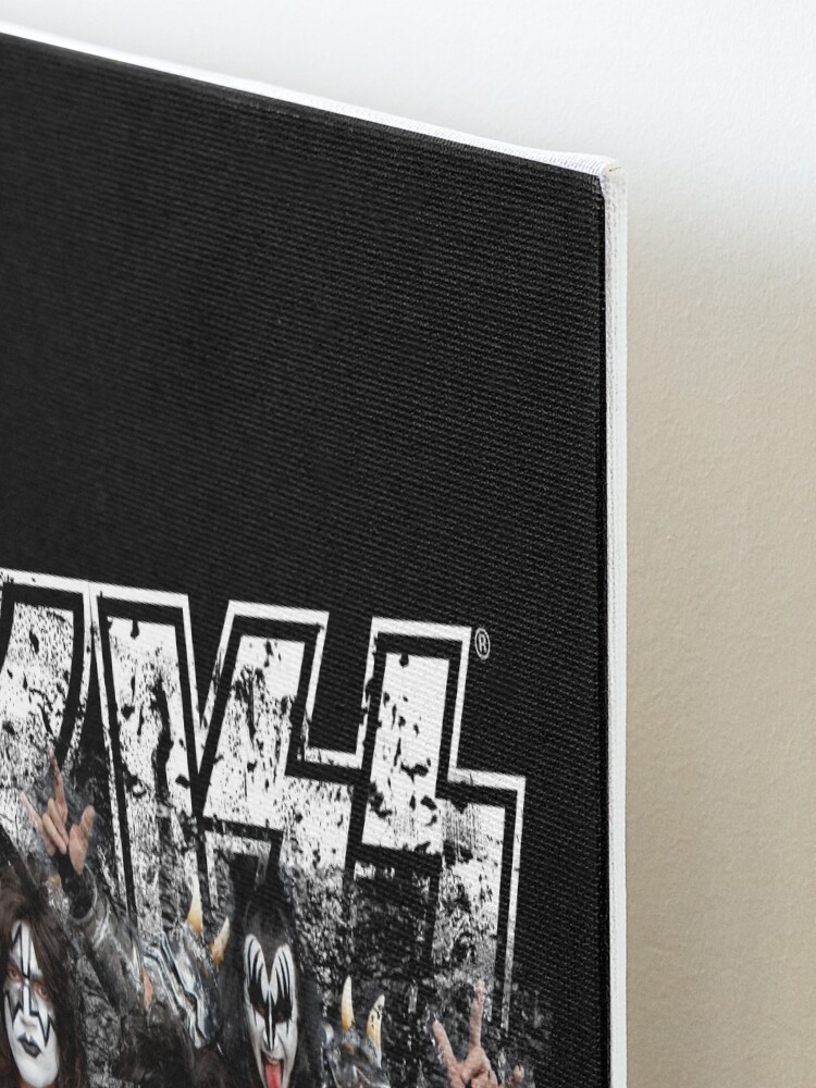 Alternate view of KISS rock music band - Black White Effect Logo and All Membersk music band Mounted Print