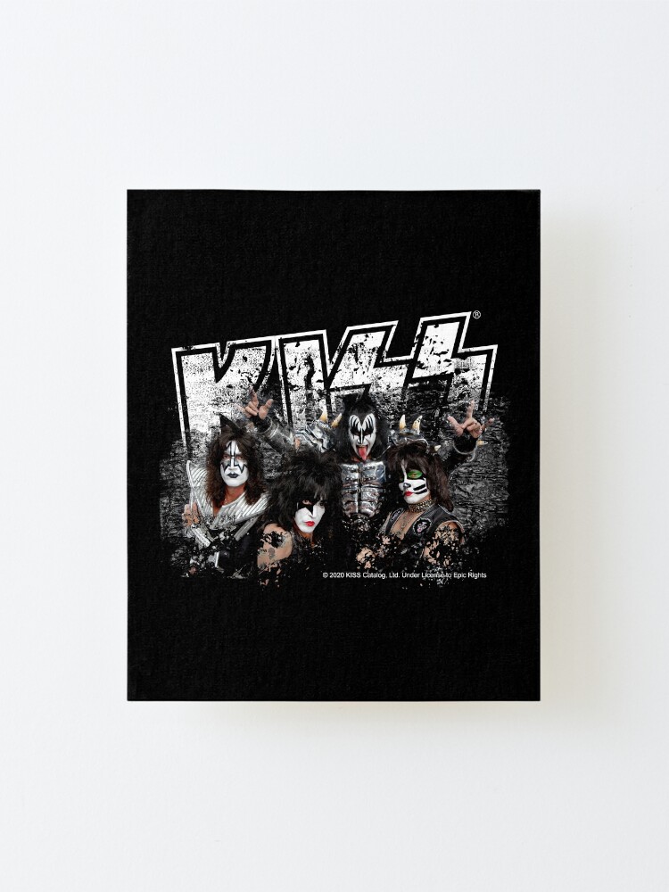 Alternate view of KISS rock music band - Black White Effect Logo and All Membersk music band Mounted Print