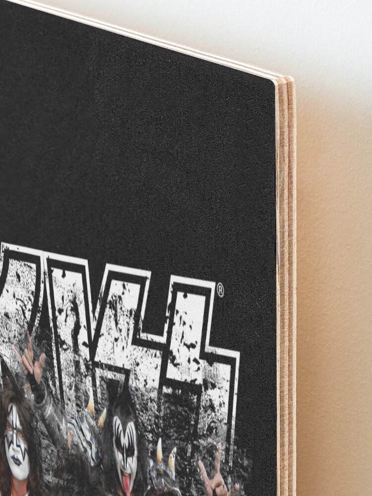 Alternate view of KISS rock music band - Black White Effect Logo and All Membersk music band Mounted Print