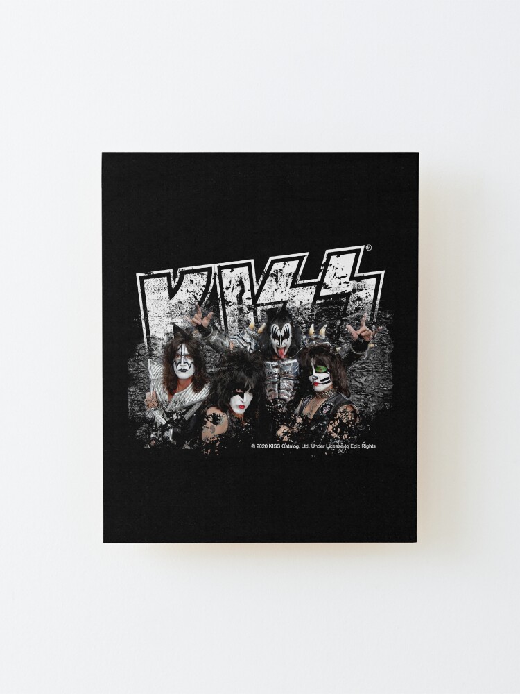 Alternate view of KISS rock music band - Black White Effect Logo and All Membersk music band Mounted Print