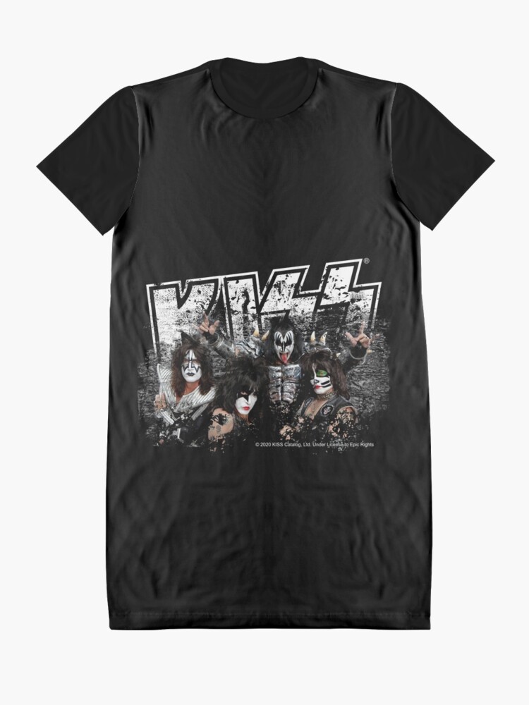 Alternate view of KISS rock music band - Black White Effect Logo and All Membersk music band Graphic T-Shirt Dress