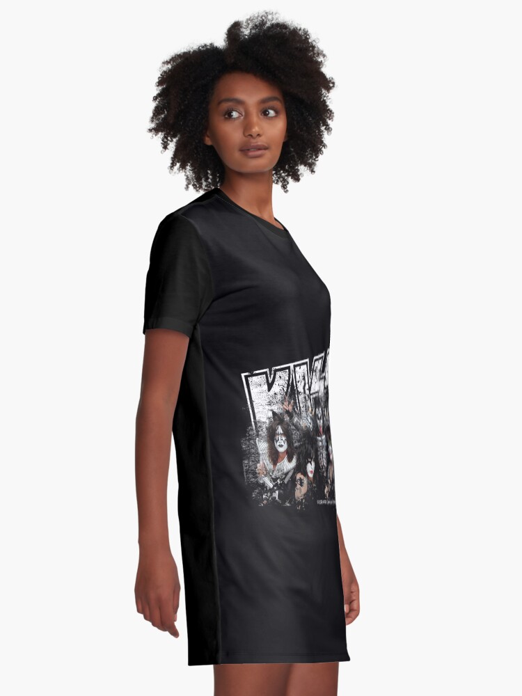 Alternate view of KISS rock music band - Black White Effect Logo and All Membersk music band Graphic T-Shirt Dress