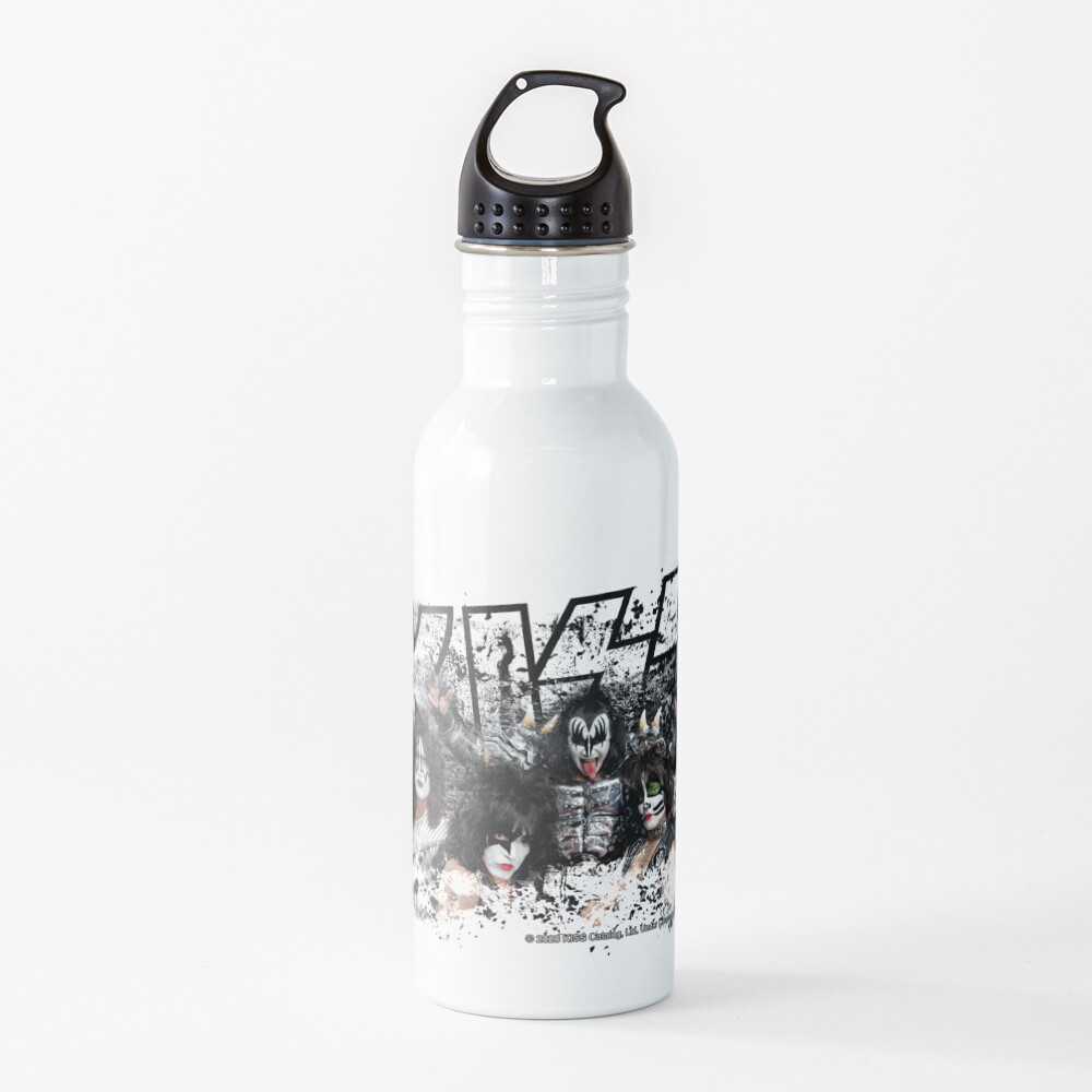 KISS rock music band - Black White Effect Logo and All Membersk music band Water Bottle