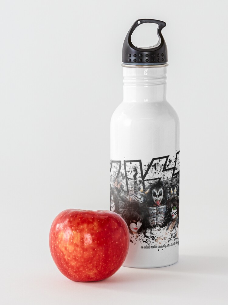 Alternate view of KISS rock music band - Black White Effect Logo and All Membersk music band Water Bottle