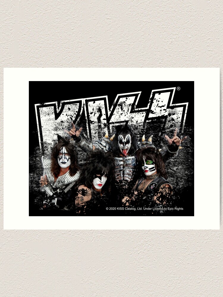 Alternate view of KISS rock music band - Black White Effect Logo and All Membersk music band Art Print