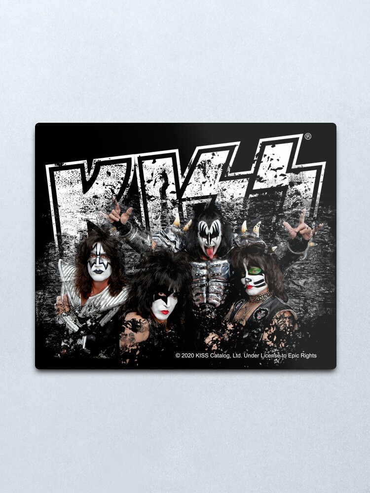 Alternate view of KISS rock music band - Black White Effect Logo and All Membersk music band Metal Print