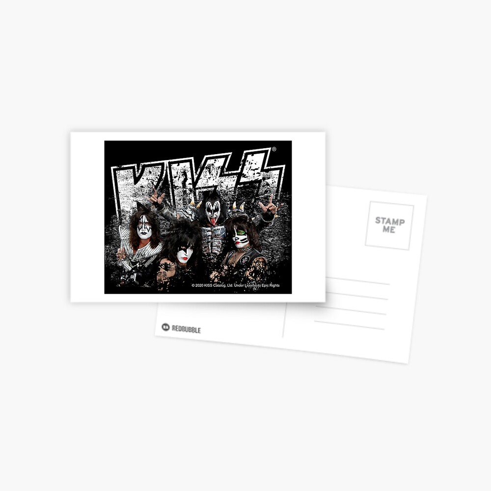 KISS rock music band - Black White Effect Logo and All Membersk music band Postcard