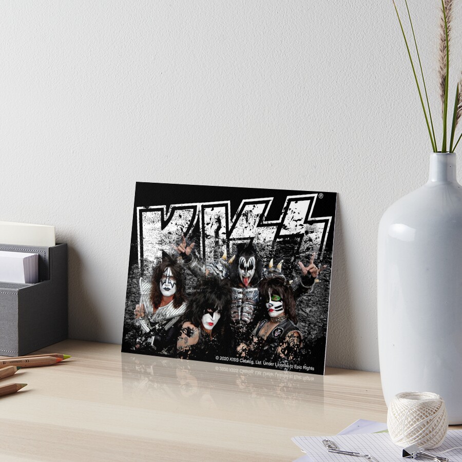 KISS rock music band - Black White Effect Logo and All Membersk music band Art Board Print