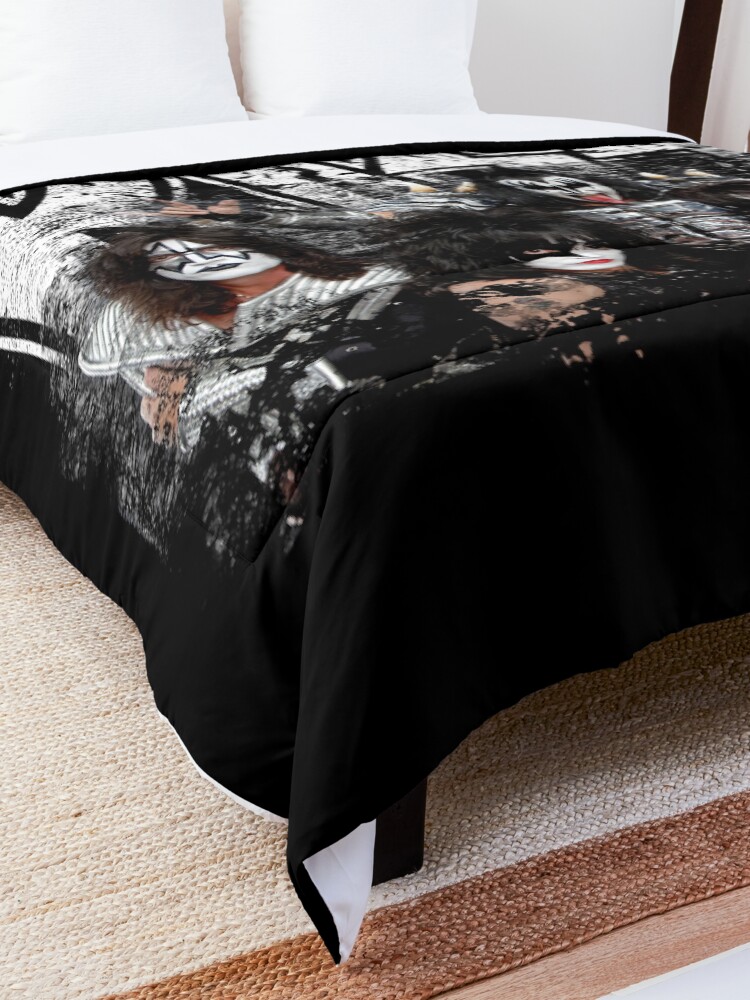 Alternate view of KISS rock music band - Black White Effect Logo and All Membersk music band Comforter
