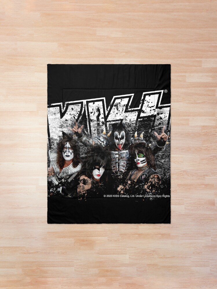 Alternate view of KISS rock music band - Black White Effect Logo and All Membersk music band Comforter