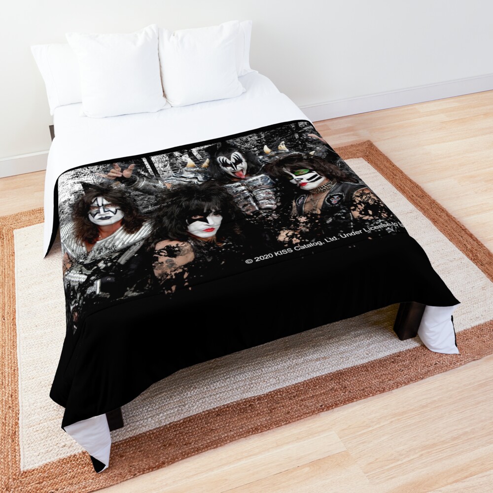 KISS rock music band - Black White Effect Logo and All Membersk music band Comforter