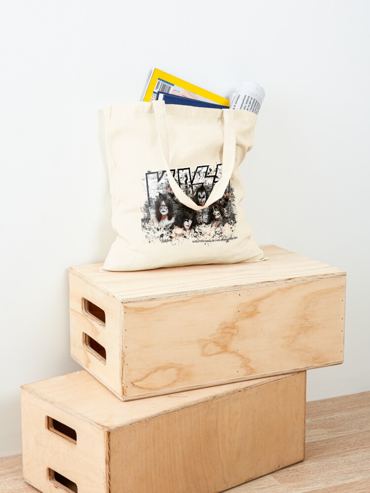 Alternate view of KISS rock music band - Black White Effect Logo and All Membersk music band Tote Bag