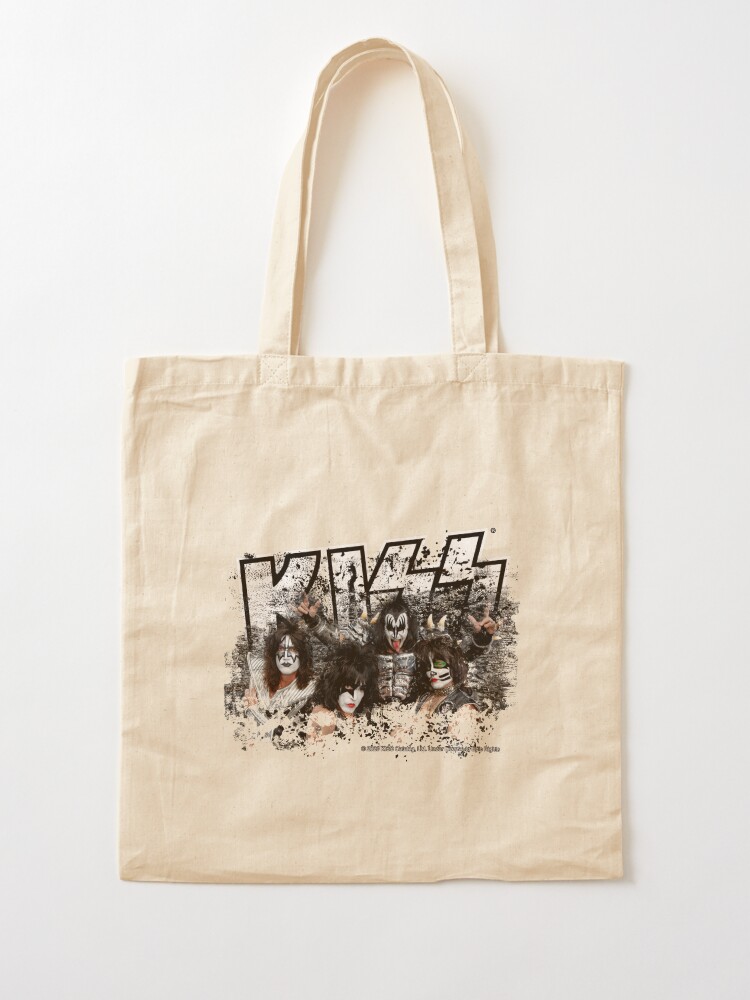 Alternate view of KISS rock music band - Black White Effect Logo and All Membersk music band Tote Bag