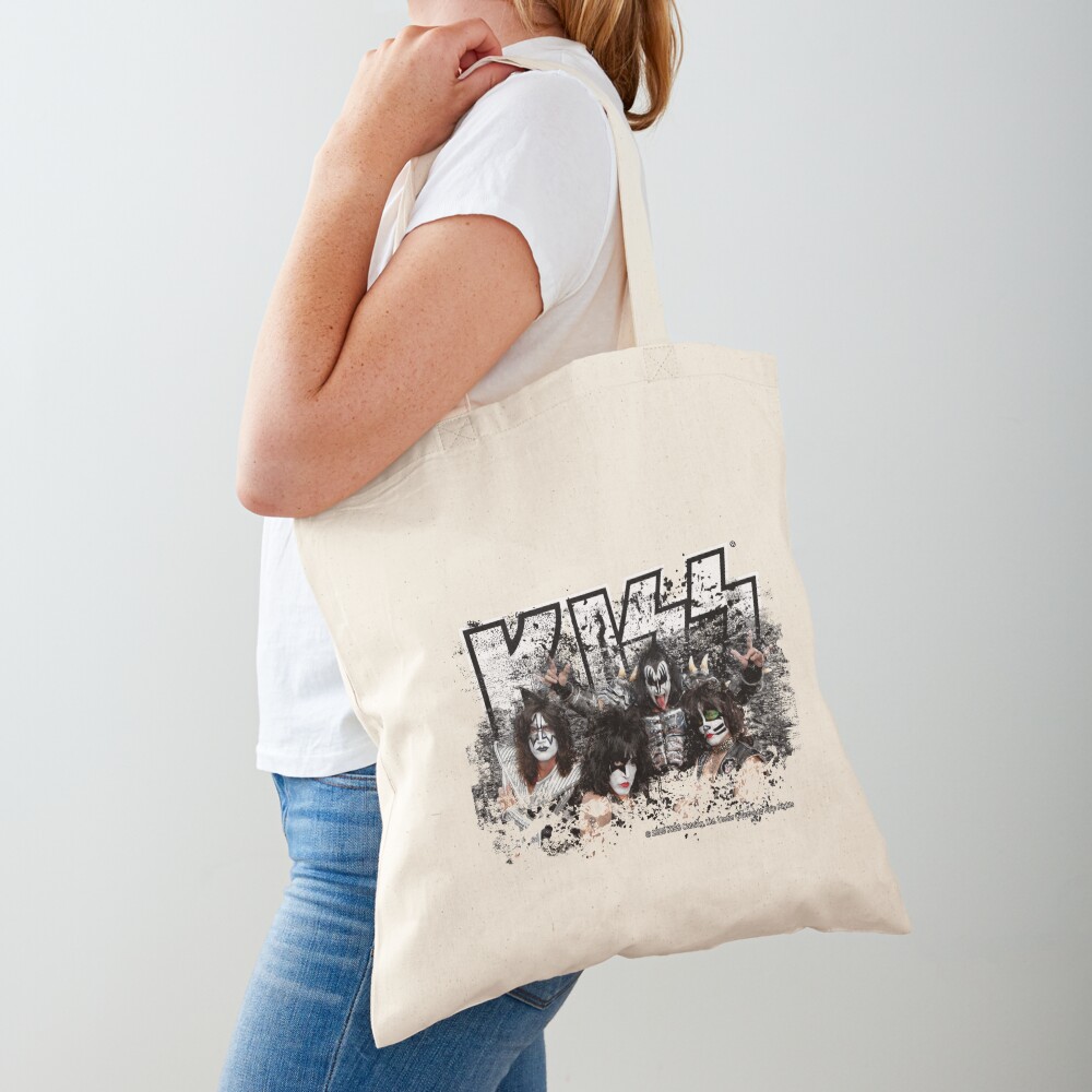 KISS rock music band - Black White Effect Logo and All Membersk music band Tote Bag
