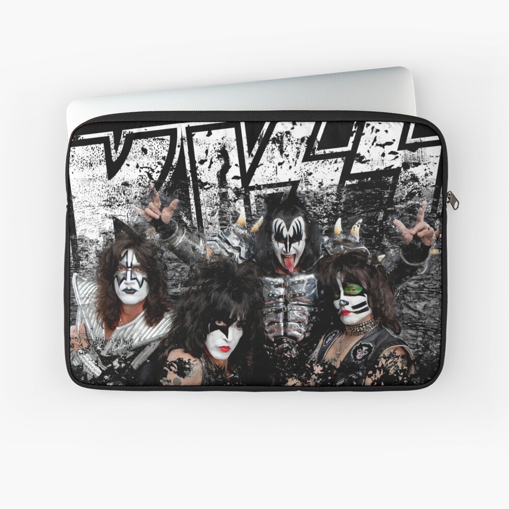 KISS rock music band - Black White Effect Logo and All Membersk music band Laptop Sleeve