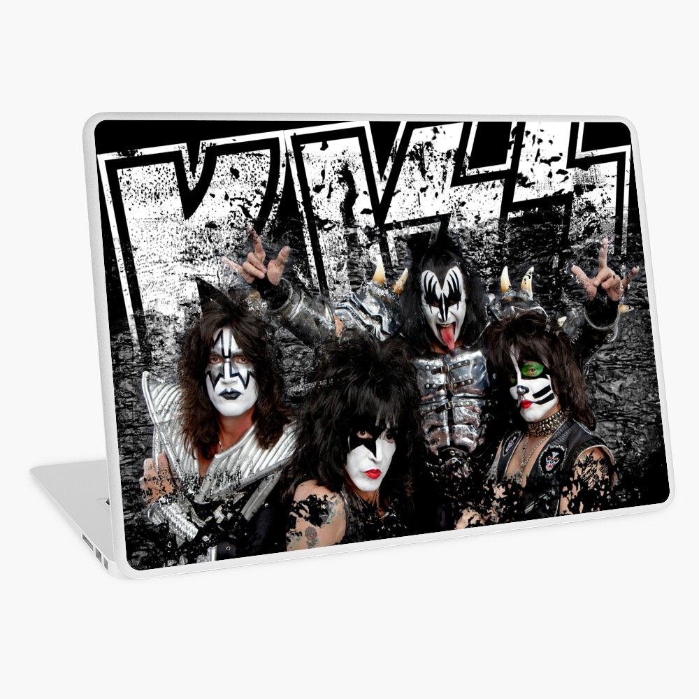 KISS rock music band - Black White Effect Logo and All Membersk music band Laptop Skin