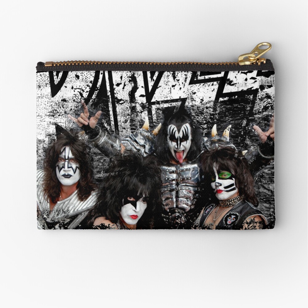 KISS rock music band - Black White Effect Logo and All Membersk music band Zipper Pouch