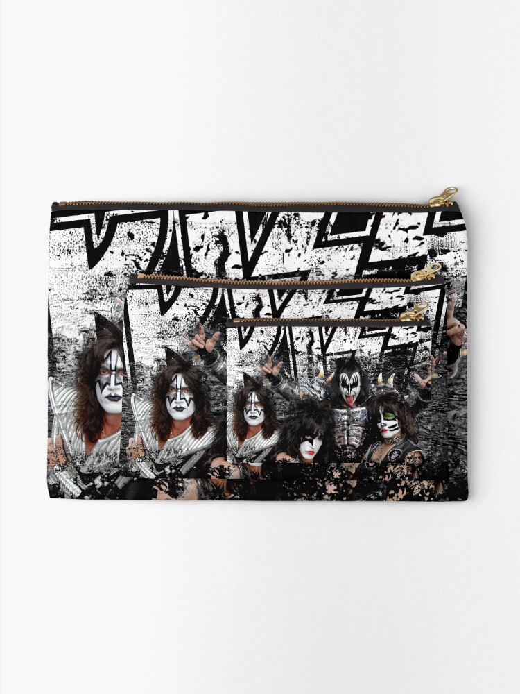 Alternate view of KISS rock music band - Black White Effect Logo and All Membersk music band Zipper Pouch