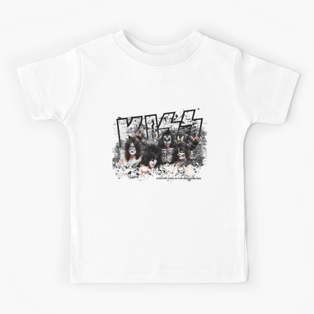 KISS rock music band - Black White Effect Logo and All Membersk music band Kids T-Shirt
