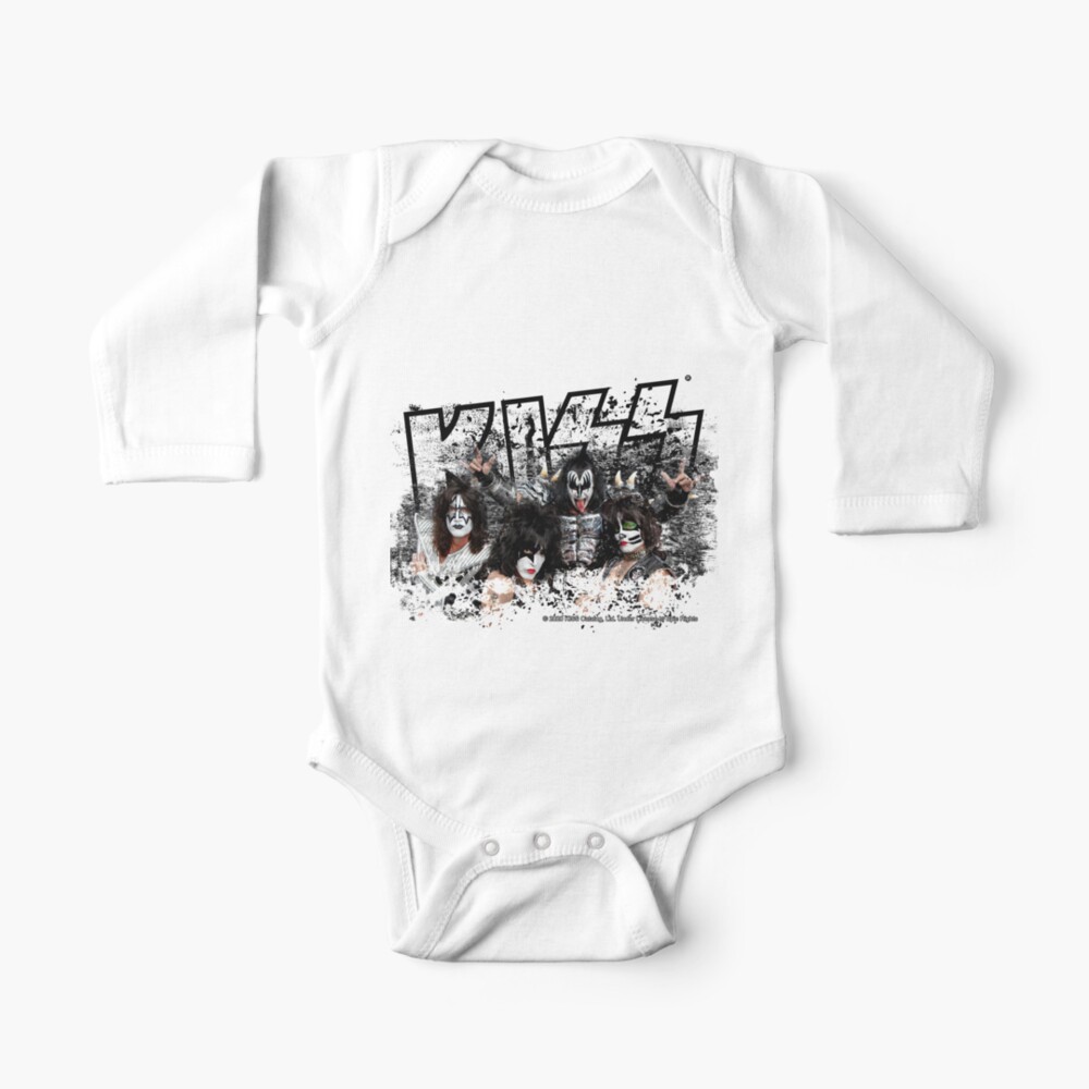 KISS rock music band - Black White Effect Logo and All Membersk music band Baby One-Piece