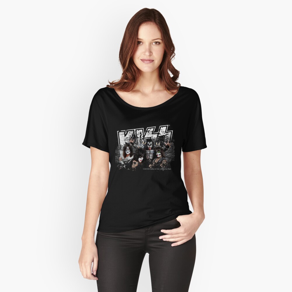 KISS rock music band - Black White Effect Logo and All Membersk music band Relaxed Fit T-Shirt