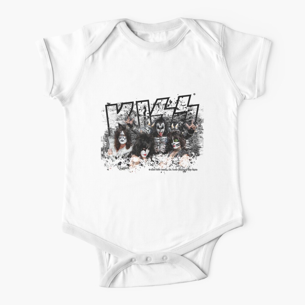 KISS rock music band - Black White Effect Logo and All Membersk music band Baby One-Piece
