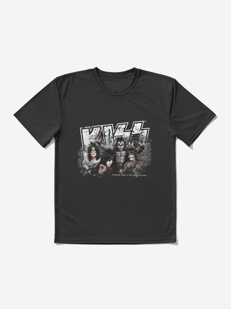 Alternate view of KISS rock music band - Black White Effect Logo and All Membersk music band Active T-Shirt
