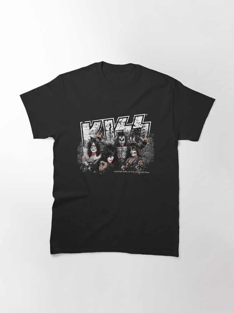 Alternate view of KISS rock music band - Black White Effect Logo and All Membersk music band Classic T-Shirt