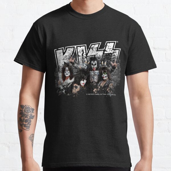 KISS rock music band - Black White Effect Logo and All Membersk music band Classic T-Shirt