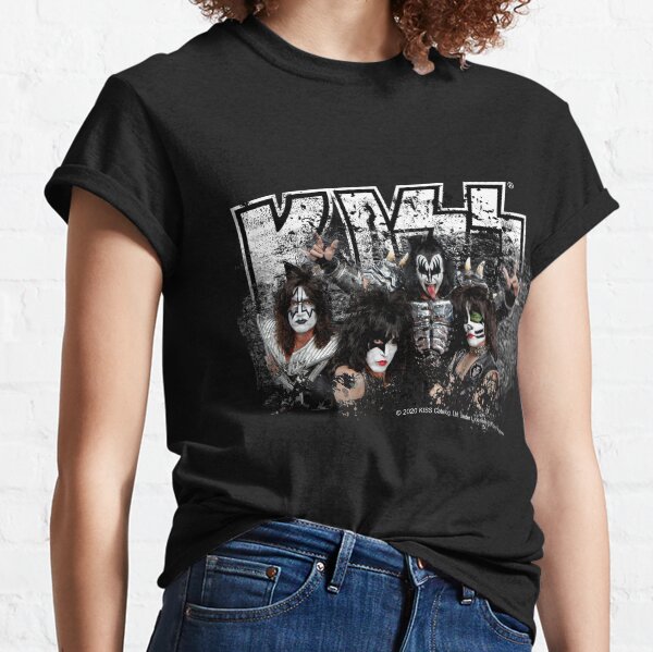 KISS rock music band - Black White Effect Logo and All Membersk music band Classic T-Shirt