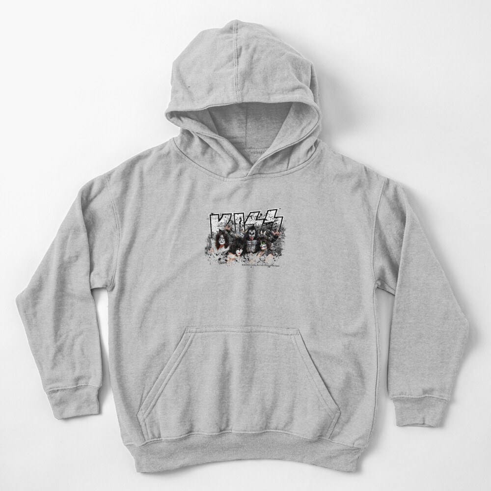 KISS rock music band - Black White Effect Logo and All Membersk music band Kids Pullover Hoodie