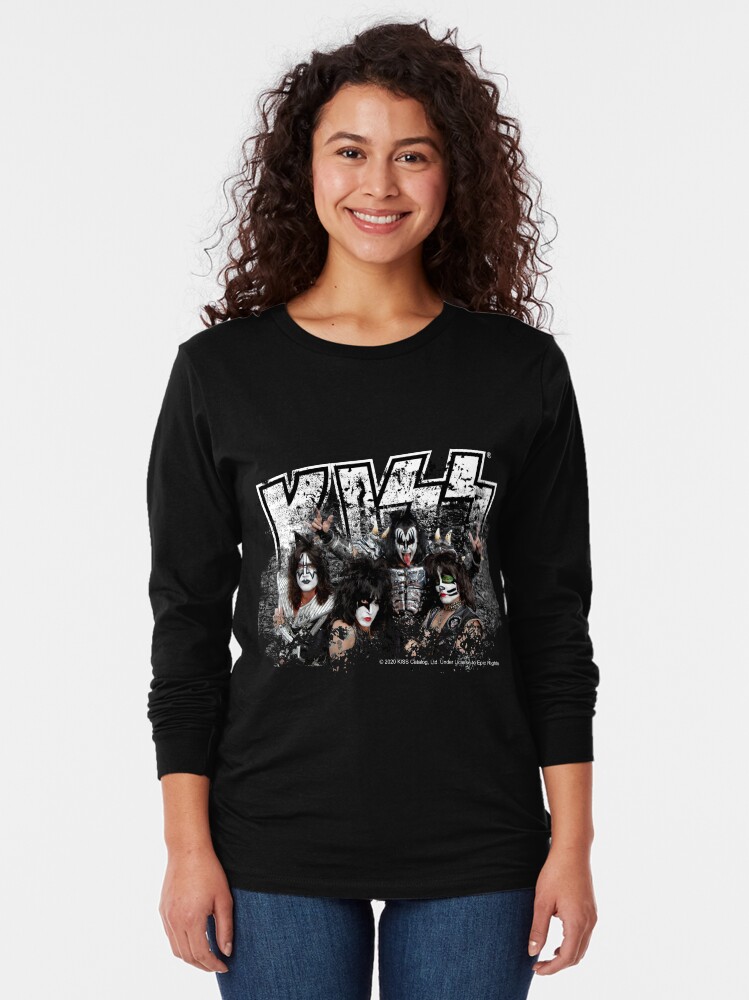 Alternate view of KISS rock music band - Black White Effect Logo and All Membersk music band Long Sleeve T-Shirt