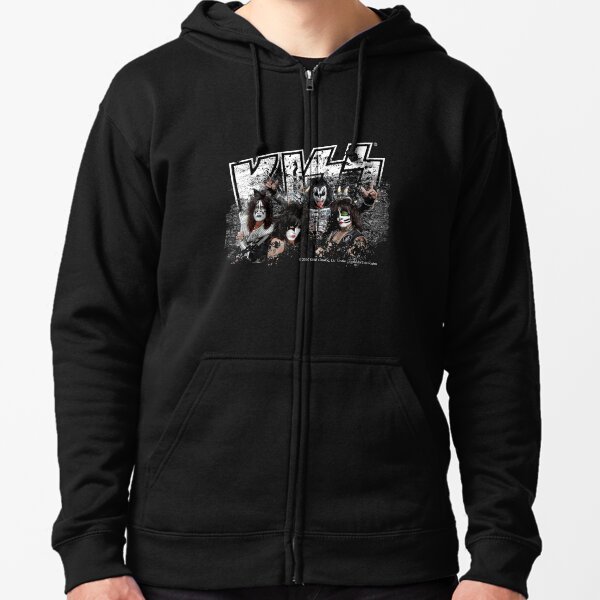 KISS rock music band - Black White Effect Logo and All Membersk music band Zipped Hoodie