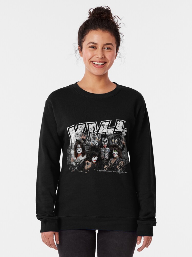 Alternate view of KISS rock music band - Black White Effect Logo and All Membersk music band Pullover Sweatshirt