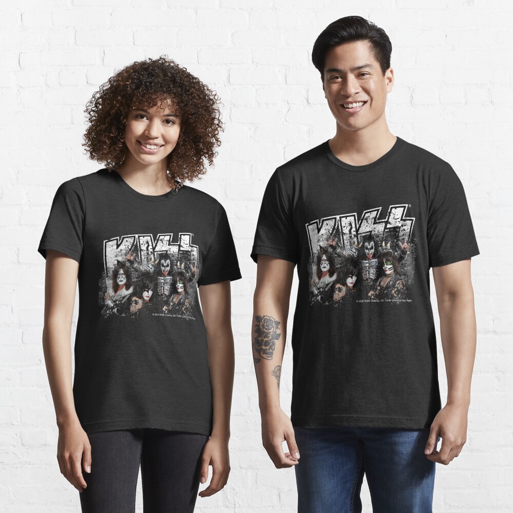 KISS rock music band - Black White Effect Logo and All Membersk music band Essential T-Shirt