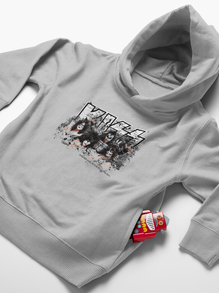 Alternate view of KISS rock music band - Black White Effect Logo and All Membersk music band Toddler Pullover Hoodie