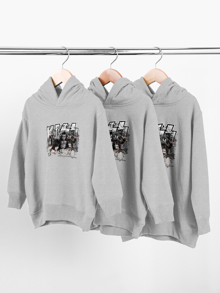 Alternate view of KISS rock music band - Black White Effect Logo and All Membersk music band Toddler Pullover Hoodie