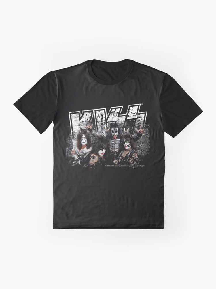 Alternate view of KISS rock music band - Black White Effect Logo and All Membersk music band Graphic T-Shirt