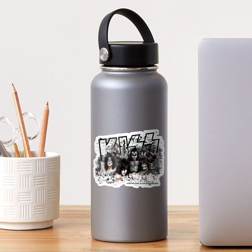 KISS rock music band - Black White Effect Logo and All Membersk music band Sticker