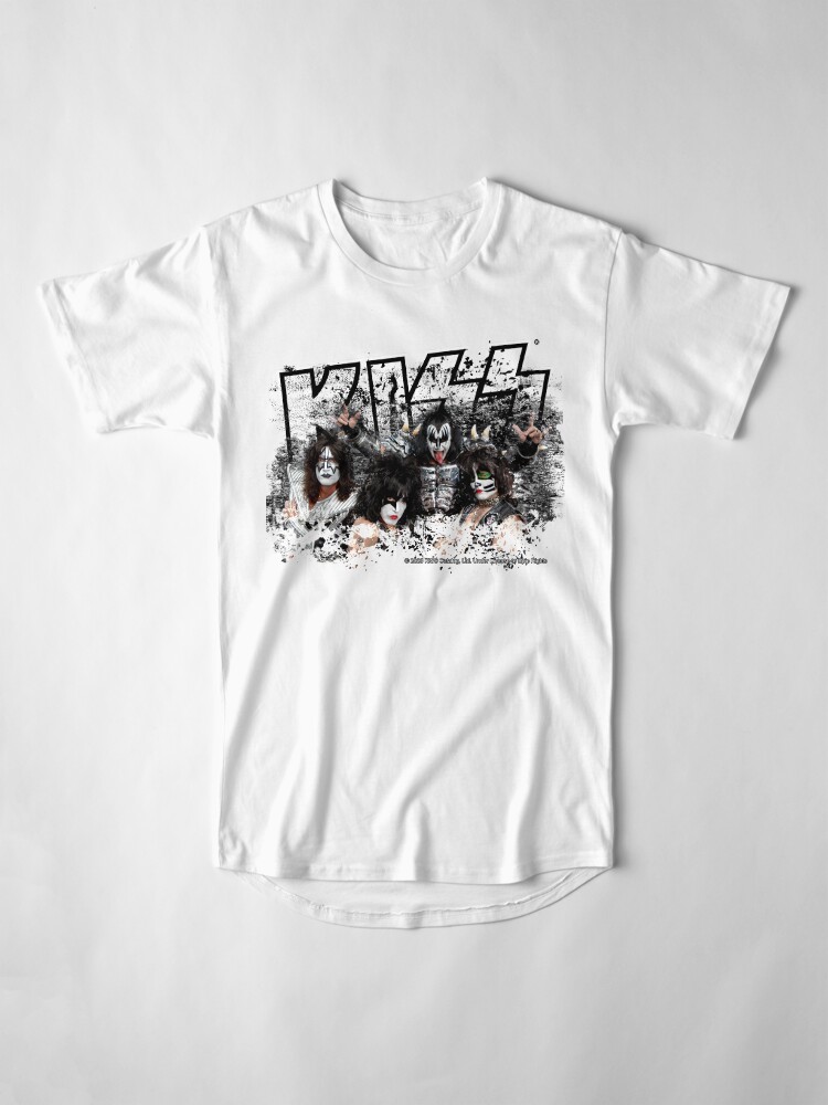 Alternate view of KISS rock music band - Black White Effect Logo and All Membersk music band Long T-Shirt