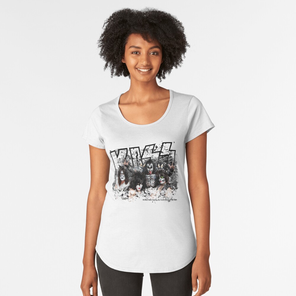 KISS rock music band - Black White Effect Logo and All Membersk music band Premium Scoop T-Shirt
