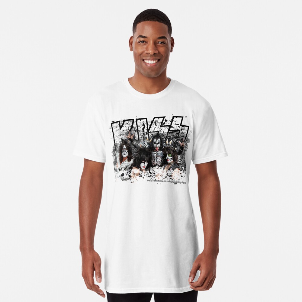 KISS rock music band - Black White Effect Logo and All Membersk music band Long T-Shirt