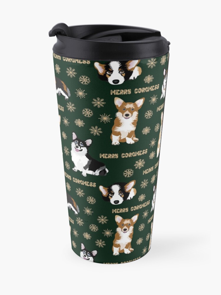 Alternate view of Merry Corgmess - green Travel Mug