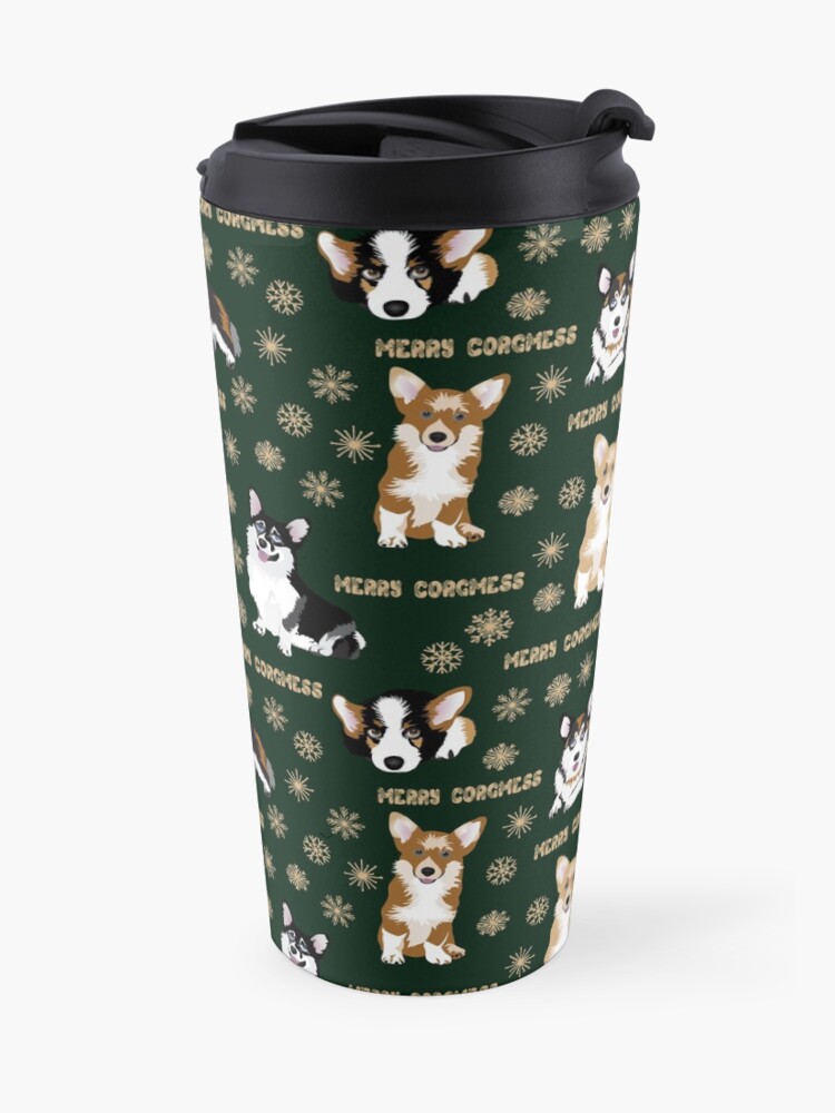 Alternate view of Merry Corgmess - green Travel Mug
