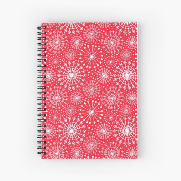 Holiday snowflakes on red seamless repeat pattern Spiral Notebook